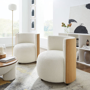 Modway Furniture Solis Boucle Accent Chair - Modern Comfort with Plush Upholstery and Stylish Bentwood Back Design EEI-6994-NAT-IVO