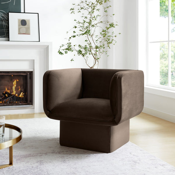 Modway Furniture Tate Performance Velvet Accent Chair - Luxurious Comfort & Contemporary Design for Any Space Chocolate Brown EEI-6995-CHB