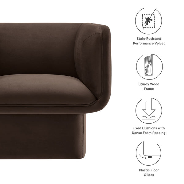 Modway Furniture Tate Performance Velvet Accent Chair - Luxurious Comfort & Contemporary Design for Any Space Chocolate Brown EEI-6995-CHB
