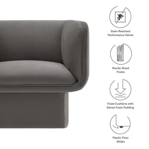 Modway Furniture Tate Performance Velvet Accent Chair - Luxurious Comfort & Contemporary Design for Any Space Storm Gray EEI-6995-STG