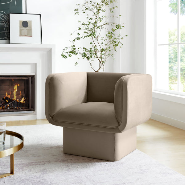 Modway Furniture Tate Performance Velvet Accent Chair - Luxurious Comfort & Contemporary Design for Any Space Taupe EEI-6995-TAU