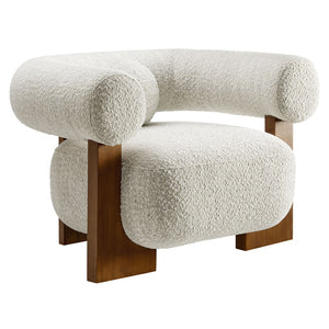 Modway Furniture Jace Boucle Accent Chair - Retro-Inspired Comfort with Stylish Open-Frame Ash Wood Legs Pearl EEI-6996-PRL