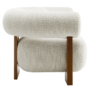 Modway Furniture Jace Boucle Accent Chair - Retro-Inspired Comfort with Stylish Open-Frame Ash Wood Legs Pearl EEI-6996-PRL