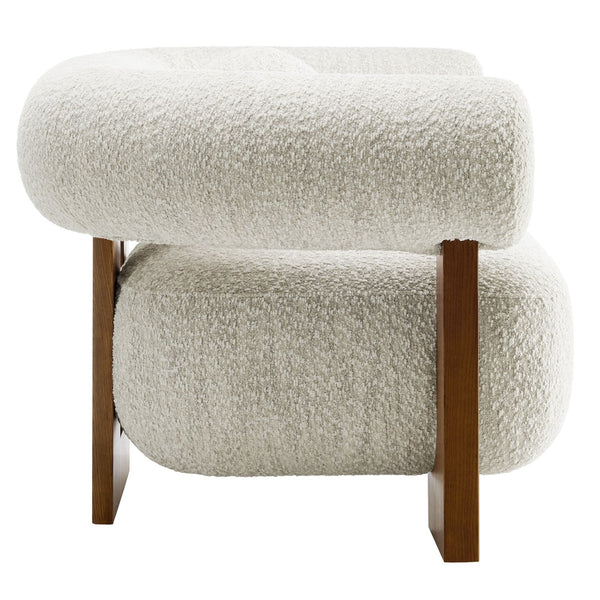 Modway Furniture Jace Boucle Accent Chair - Retro-Inspired Comfort with Stylish Open-Frame Ash Wood Legs Pearl EEI-6996-PRL