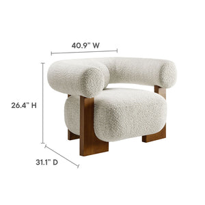 Modway Furniture Jace Boucle Accent Chair - Retro-Inspired Comfort with Stylish Open-Frame Ash Wood Legs Pearl EEI-6996-PRL