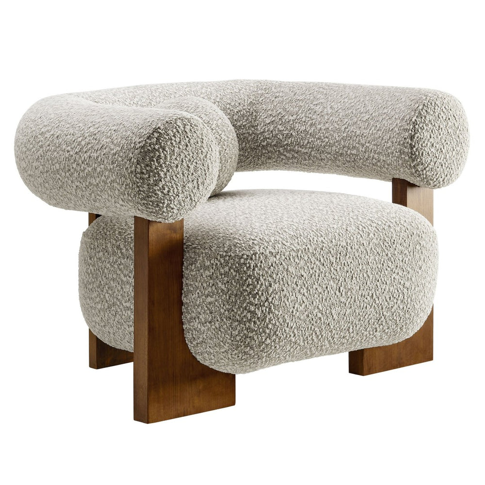 Modway Furniture Jace Boucle Accent Chair - Retro-Inspired Comfort with Stylish Open-Frame Ash Wood Legs River Rock EEI-6996-RIV