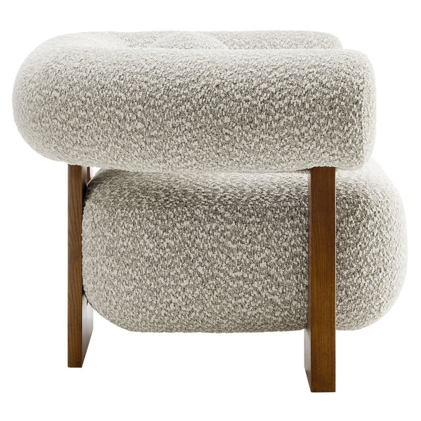 Modway Furniture Jace Boucle Accent Chair - Retro-Inspired Comfort with Stylish Open-Frame Ash Wood Legs River Rock EEI-6996-RIV