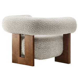 Modway Furniture Jace Boucle Accent Chair - Retro-Inspired Comfort with Stylish Open-Frame Ash Wood Legs River Rock EEI-6996-RIV