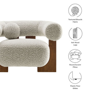 Modway Furniture Jace Boucle Accent Chair - Retro-Inspired Comfort with Stylish Open-Frame Ash Wood Legs River Rock EEI-6996-RIV