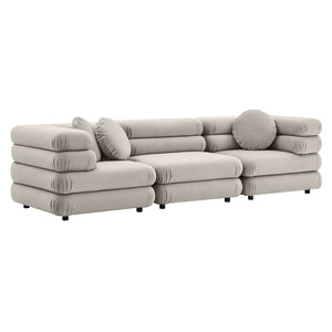 Modway Furniture Jubilee Modway Velvet Sectional Three Piece Modular Sofa with Tufted Retro Cushions Almond EEI-7003-ALM