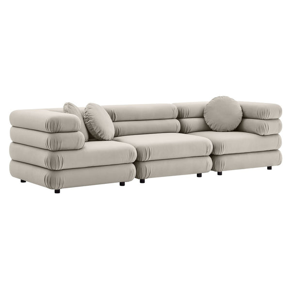 Modway Furniture Jubilee Modway Velvet Sectional Three Piece Modular Sofa with Tufted Retro Cushions Almond EEI-7003-ALM