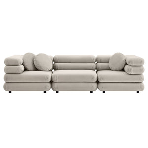 Modway Furniture Jubilee Modway Velvet Sectional Three Piece Modular Sofa with Tufted Retro Cushions Almond EEI-7003-ALM