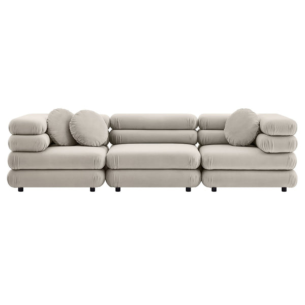 Modway Furniture Jubilee Modway Velvet Sectional Three Piece Modular Sofa with Tufted Retro Cushions Almond EEI-7003-ALM