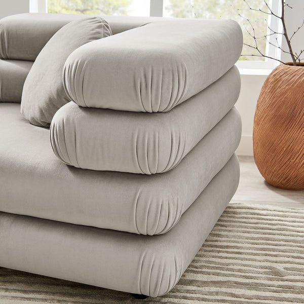 Modway Furniture Jubilee Modway Velvet Sectional Three Piece Modular Sofa with Tufted Retro Cushions Almond EEI-7003-ALM