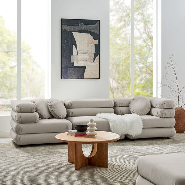 Modway Furniture Jubilee Modway Velvet Sectional Three Piece Modular Sofa with Tufted Retro Cushions Almond EEI-7003-ALM
