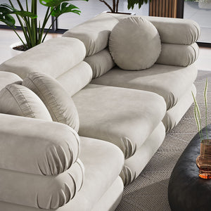 Modway Furniture Jubilee Modway Velvet Sectional Three Piece Modular Sofa with Tufted Retro Cushions Almond EEI-7003-ALM