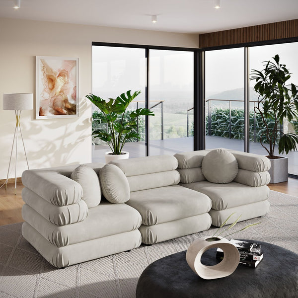 Modway Furniture Jubilee Modway Velvet Sectional Three Piece Modular Sofa with Tufted Retro Cushions Almond EEI-7003-ALM