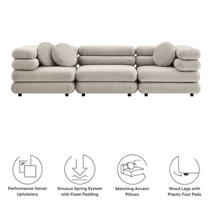 Modway Furniture Jubilee Modway Velvet Sectional Three Piece Modular Sofa with Tufted Retro Cushions Almond EEI-7003-ALM