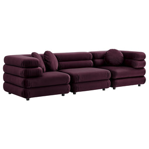 Modway Furniture Jubilee Modway Velvet Sectional Three Piece Modular Sofa with Tufted Retro Cushions Mulberry EEI-7003-MUL