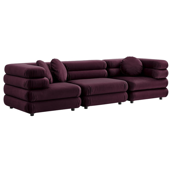 Modway Furniture Jubilee Modway Velvet Sectional Three Piece Modular Sofa with Tufted Retro Cushions Mulberry EEI-7003-MUL