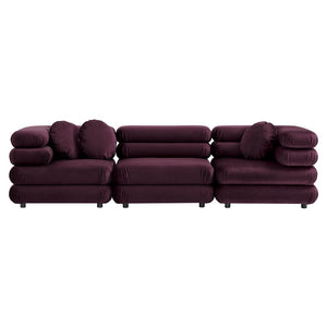 Modway Furniture Jubilee Modway Velvet Sectional Three Piece Modular Sofa with Tufted Retro Cushions Mulberry EEI-7003-MUL