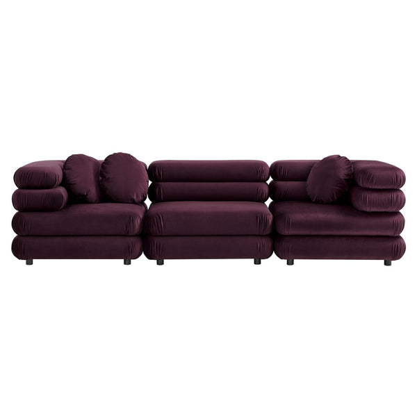 Modway Furniture Jubilee Modway Velvet Sectional Three Piece Modular Sofa with Tufted Retro Cushions Mulberry EEI-7003-MUL