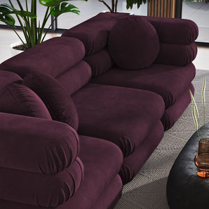 Modway Furniture Jubilee Modway Velvet Sectional Three Piece Modular Sofa with Tufted Retro Cushions Mulberry EEI-7003-MUL