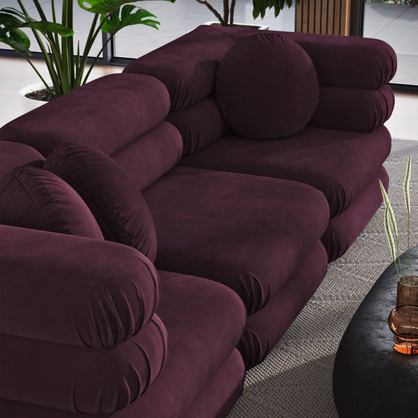 Modway Furniture Jubilee Modway Velvet Sectional Three Piece Modular Sofa with Tufted Retro Cushions Mulberry EEI-7003-MUL
