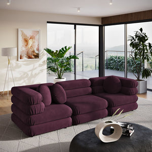 Modway Furniture Jubilee Modway Velvet Sectional Three Piece Modular Sofa with Tufted Retro Cushions Mulberry EEI-7003-MUL