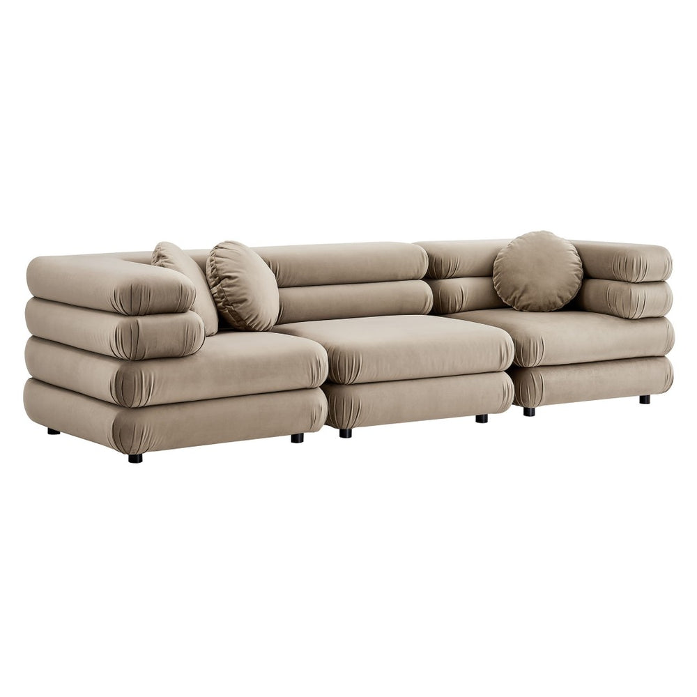 Modway Furniture Jubilee Modway Velvet Sectional Three Piece Modular Sofa with Tufted Retro Cushions Taupe EEI-7003-TAU