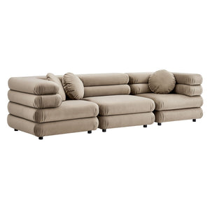 Modway Furniture Jubilee Modway Velvet Sectional Three Piece Modular Sofa with Tufted Retro Cushions Taupe EEI-7003-TAU