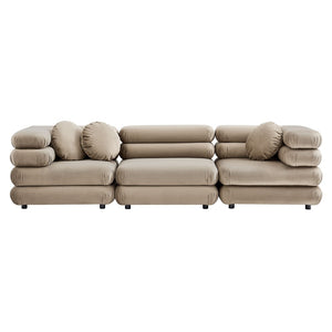Modway Furniture Jubilee Modway Velvet Sectional Three Piece Modular Sofa with Tufted Retro Cushions Taupe EEI-7003-TAU