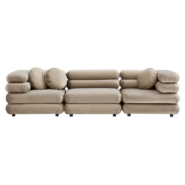 Modway Furniture Jubilee Modway Velvet Sectional Three Piece Modular Sofa with Tufted Retro Cushions Taupe EEI-7003-TAU