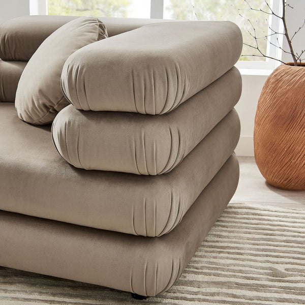 Modway Furniture Jubilee Modway Velvet Sectional Three Piece Modular Sofa with Tufted Retro Cushions Taupe EEI-7003-TAU