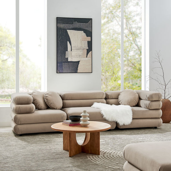 Modway Furniture Jubilee Modway Velvet Sectional Three Piece Modular Sofa with Tufted Retro Cushions Taupe EEI-7003-TAU