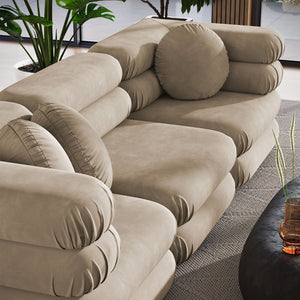 Modway Furniture Jubilee Modway Velvet Sectional Three Piece Modular Sofa with Tufted Retro Cushions Taupe EEI-7003-TAU