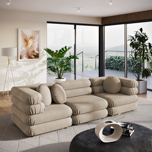 Modway Furniture Jubilee Modway Velvet Sectional Three Piece Modular Sofa with Tufted Retro Cushions Taupe EEI-7003-TAU