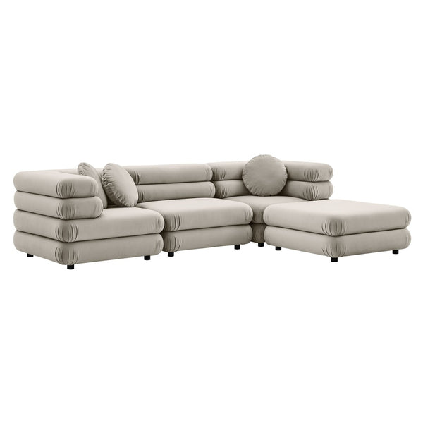 Modway Furniture Jubilee Modway Four Piece Velvet Sectional with Tufted Cushions for Modern Living Almond EEI-7004-ALM