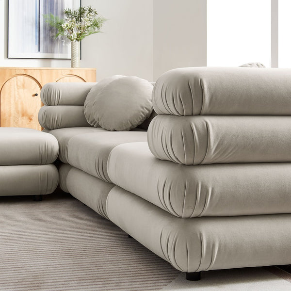 Modway Furniture Jubilee Modway Four Piece Velvet Sectional with Tufted Cushions for Modern Living Almond EEI-7004-ALM