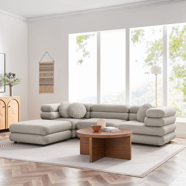 Modway Furniture Jubilee Modway Four Piece Velvet Sectional with Tufted Cushions for Modern Living Almond EEI-7004-ALM