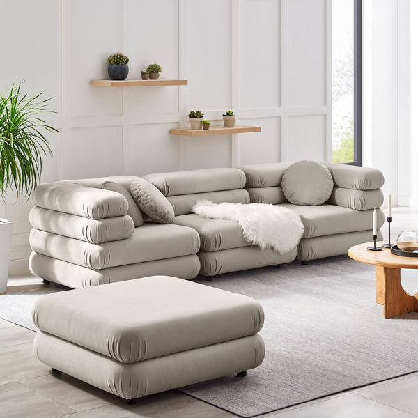 Modway Furniture Jubilee Modway Four Piece Velvet Sectional with Tufted Cushions for Modern Living Almond EEI-7004-ALM