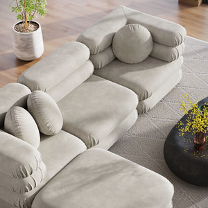Modway Furniture Jubilee Modway Four Piece Velvet Sectional with Tufted Cushions for Modern Living Almond EEI-7004-ALM