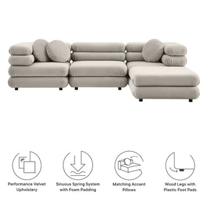 Modway Furniture Jubilee Modway Four Piece Velvet Sectional with Tufted Cushions for Modern Living Almond EEI-7004-ALM