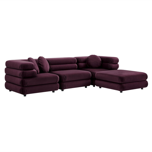 Modway Furniture Jubilee Modway Four Piece Velvet Sectional with Tufted Cushions for Modern Living Mulberry EEI-7004-MUL