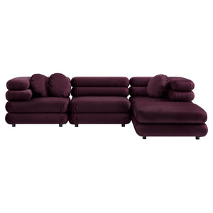 Modway Furniture Jubilee Modway Four Piece Velvet Sectional with Tufted Cushions for Modern Living Mulberry EEI-7004-MUL