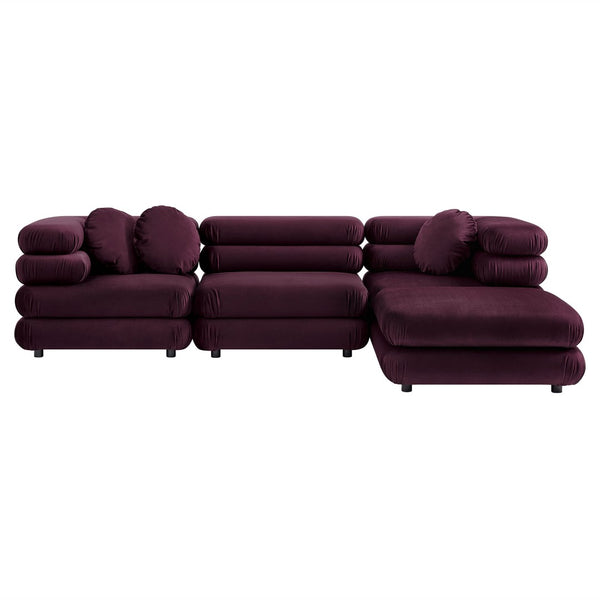 Modway Furniture Jubilee Modway Four Piece Velvet Sectional with Tufted Cushions for Modern Living Mulberry EEI-7004-MUL