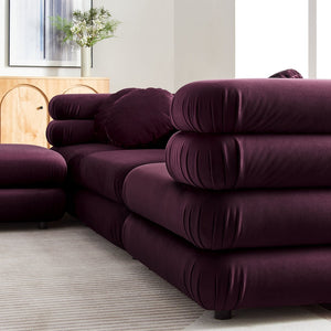 Modway Furniture Jubilee Modway Four Piece Velvet Sectional with Tufted Cushions for Modern Living Mulberry EEI-7004-MUL