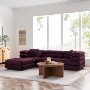 Modway Furniture Jubilee Modway Four Piece Velvet Sectional with Tufted Cushions for Modern Living Mulberry EEI-7004-MUL
