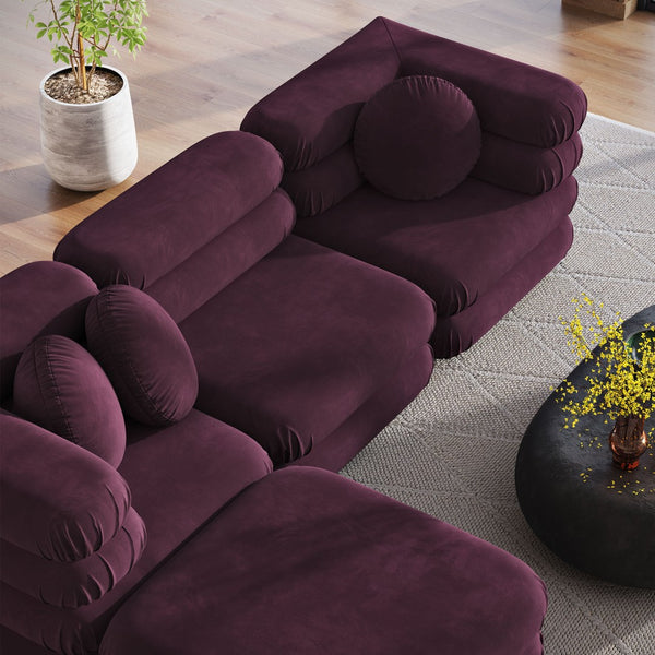 Modway Furniture Jubilee Modway Four Piece Velvet Sectional with Tufted Cushions for Modern Living Mulberry EEI-7004-MUL