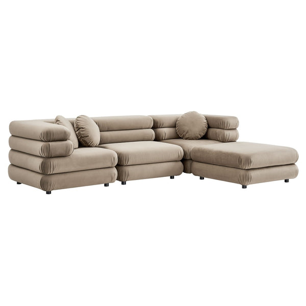Modway Furniture Jubilee Modway Four Piece Velvet Sectional with Tufted Cushions for Modern Living Taupe EEI-7004-TAU